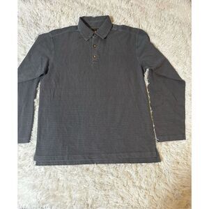 Men polo long sleeve Henley gray pique woven tee t-shirt M